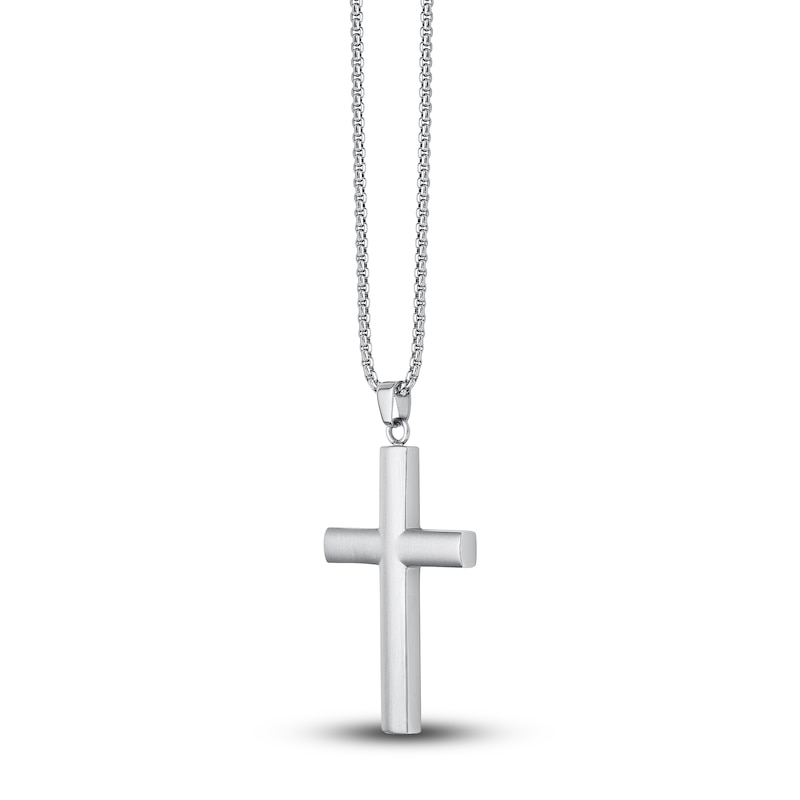 Men's Solid Cross Necklace & Bracelet Set Stainless Steel