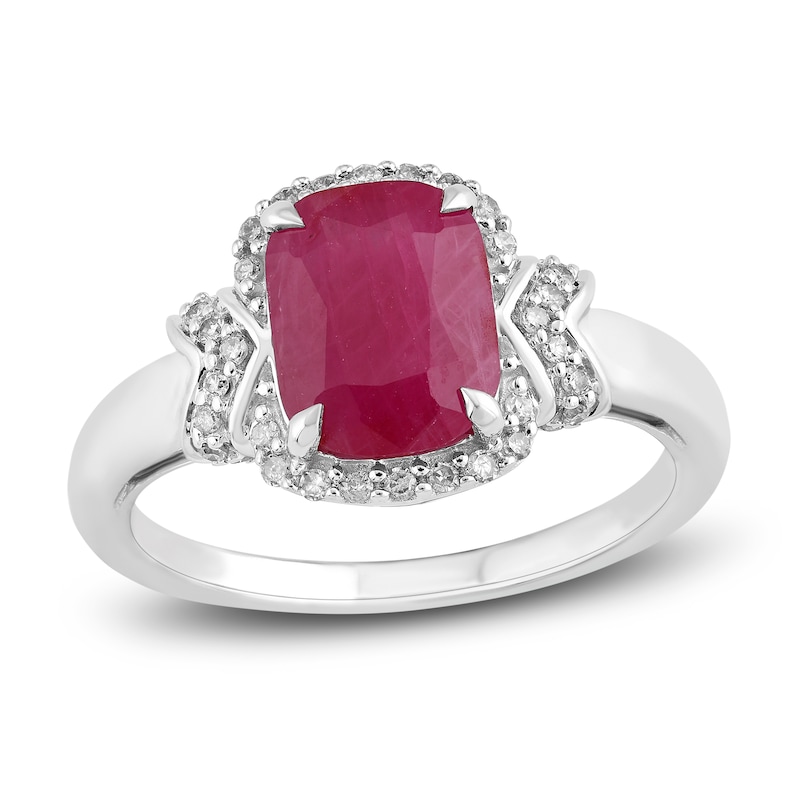 Natural Ruby Engagement Ring 1/ ct tw Diamonds 14K White Gold
