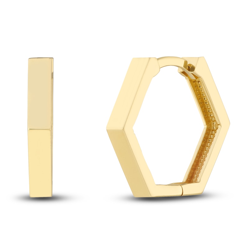 Main Image 1 of Pentagon Huggie Earrings 14K Yellow Gold