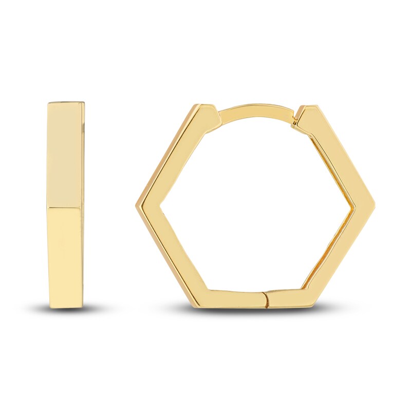 Pentagon Huggie Earrings 14K Yellow Gold