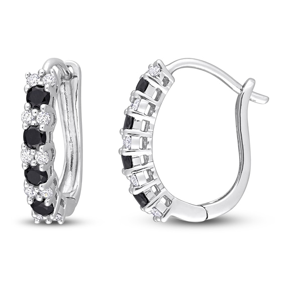 Black & White Diamond Hoop Earrings 1/2 ct tw Round 10K White Gold