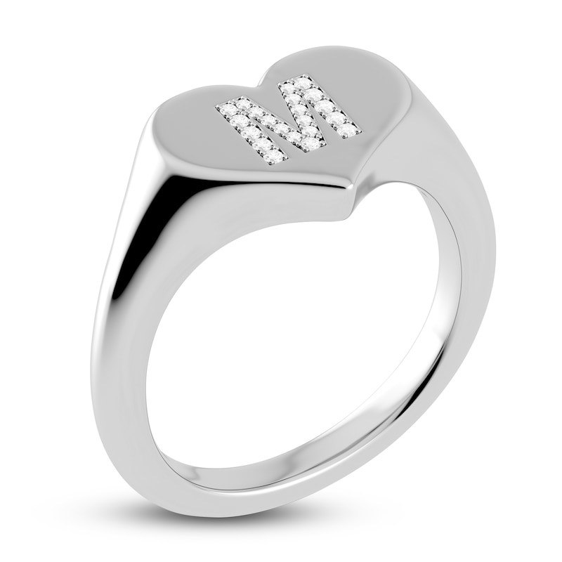 Juliette Maison Diamond Initial Heart Signet Ring 1/15 ct tw Round 10K White Gold