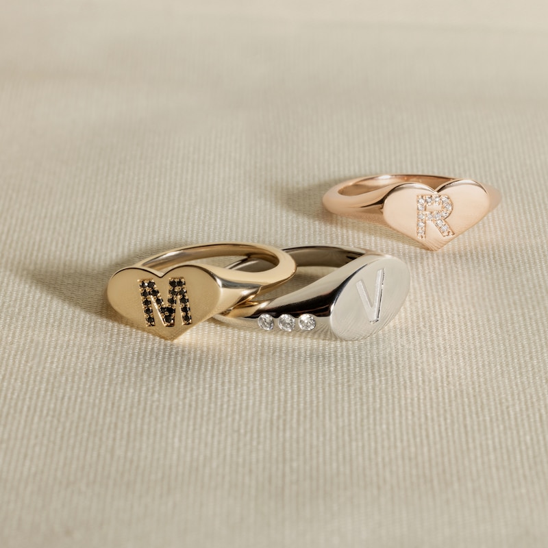 Main Image 4 of Juliette Maison Diamond Initial Heart Signet Ring 1/15 ct tw Round 10K White Gold