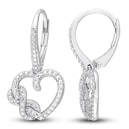 Diamond Heart Dangle Earrings 1/20 ct tw Round Sterling Silver