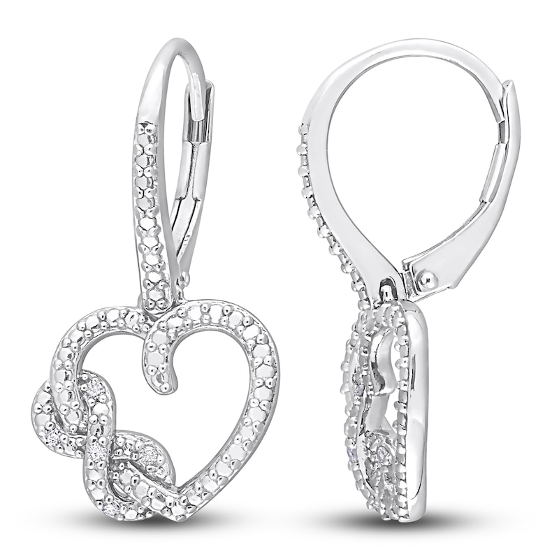 Main Image 1 of Diamond Heart Dangle Earrings 1/20 ct tw Round Sterling Silver