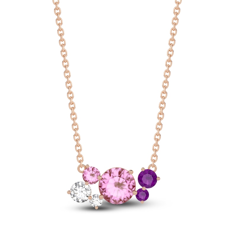 Main Image 1 of Juliette Maison Natural White Sapphire, Pink Tourmaline, Amethyst Constellation Necklace 10K Rose Gold 18"