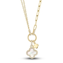 Shy Creation Natural Mother-of-Pearl Pendant Necklace 1/10 ct tw Diamonds 14K Yellow Gold 18&quot; SC55023485