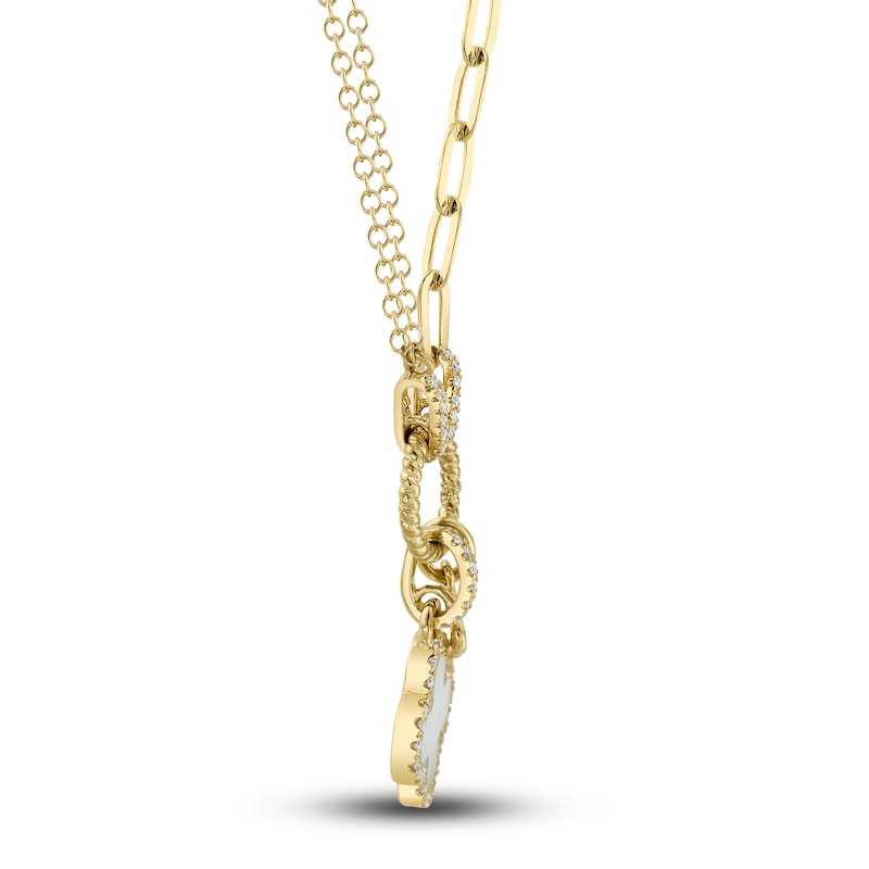 Main Image 2 of Shy Creation Natural Mother-of-Pearl Clover Necklace 1/10 ct tw Diamonds 14K Yellow Gold 18" SC55023485