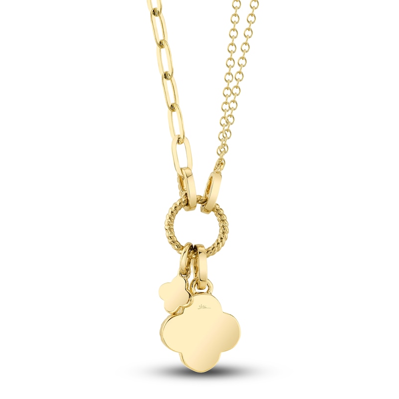 Main Image 3 of Shy Creation Natural Mother-of-Pearl Clover Necklace 1/10 ct tw Diamonds 14K Yellow Gold 18" SC55023485