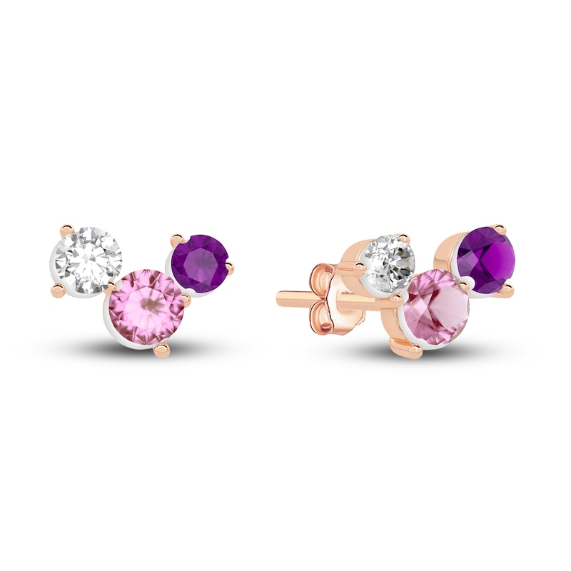 Main Image 1 of Juliette Maison Natural Multi-Gemstone Constellation Stud Earrings 10K Rose Gold