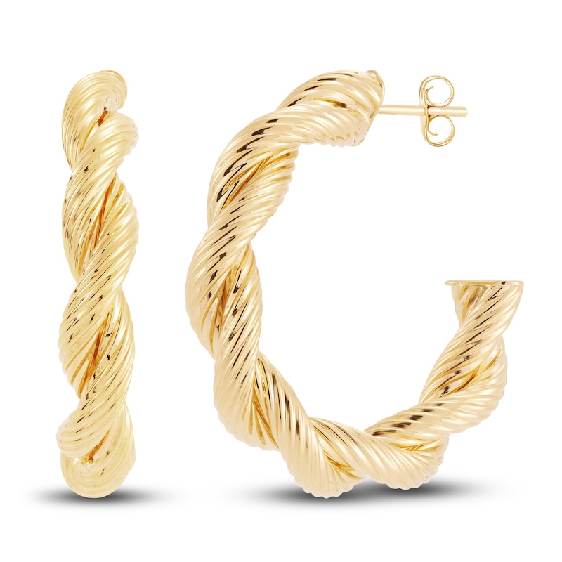 Twisted Tube Hoop Earrings 10K Yellow Gold