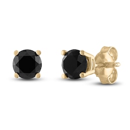Black Diamond Solitaire Stud Earrings 1/2 ct tw Round 10K Yellow Gold