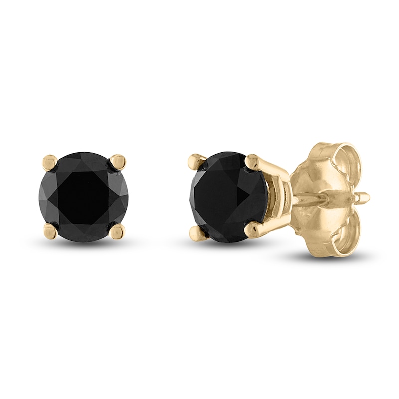 Main Image 1 of Black Diamond Solitaire Stud Earrings 1/2 ct tw Round 10K Yellow Gold