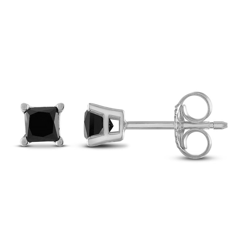 Black Diamond Solitaire Stud Earrings 1/2 ct tw Princess 10K White Gold