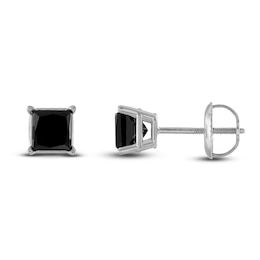 Black Solitaire Earrings 1-1/2 ct tw Princess-cut Diamonds 10K White Gold