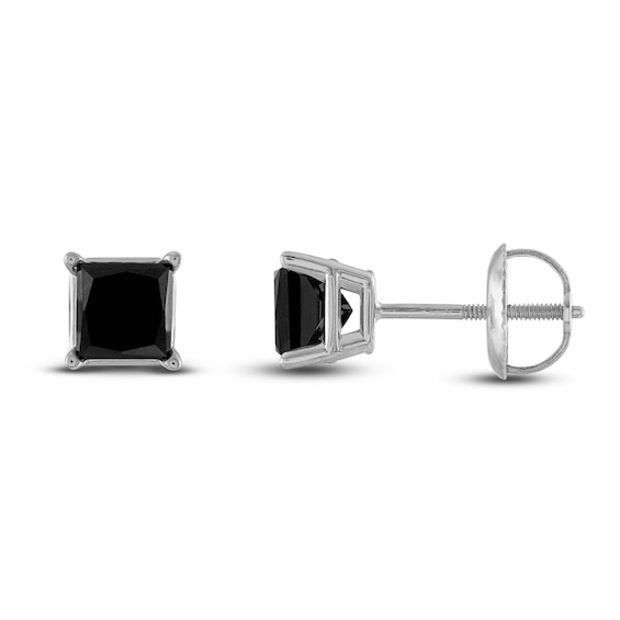 Black Solitaire Earrings 1-1/2 ct tw Princess-cut Diamonds 10K White Gold
