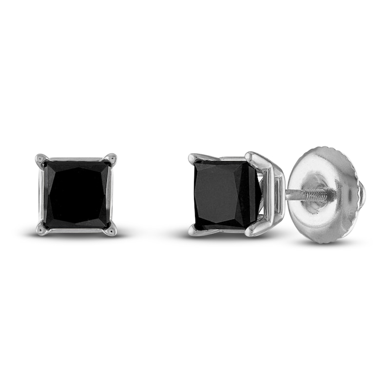 Main Image 1 of Black Diamond Princess-cut Solitaire Earrings 2 ct tw 10K White Gold