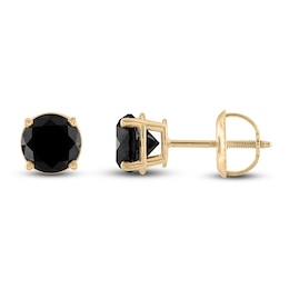 Black Diamond Solitaire Stud Earrings 1-1/2 ct tw Round 10K Yellow Gold