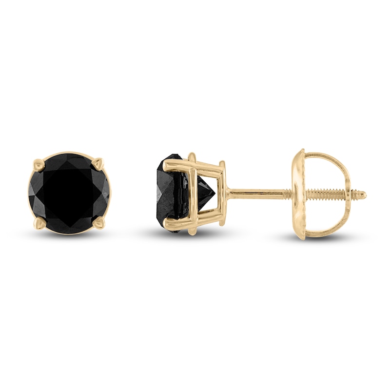 Black Diamond Solitaire Stud Earrings -/ ct tw Round 10K Gold