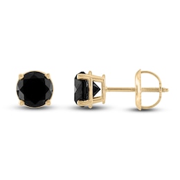 Black Diamond Solitaire Stud Earrings 2 ct tw Round 10K Yellow Gold