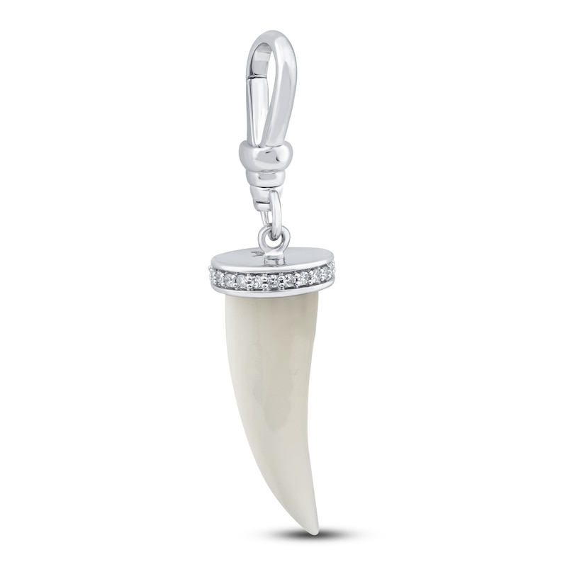Charm'd by Lulu Frost 10K White Gold 1/10 ct tw Diamond Halo 15MM Moonstone Fearless Charm