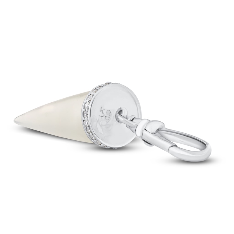 Charm'd by Lulu Frost 10K White Gold 1/10 ct tw Diamond Halo 15MM Moonstone Fearless Charm