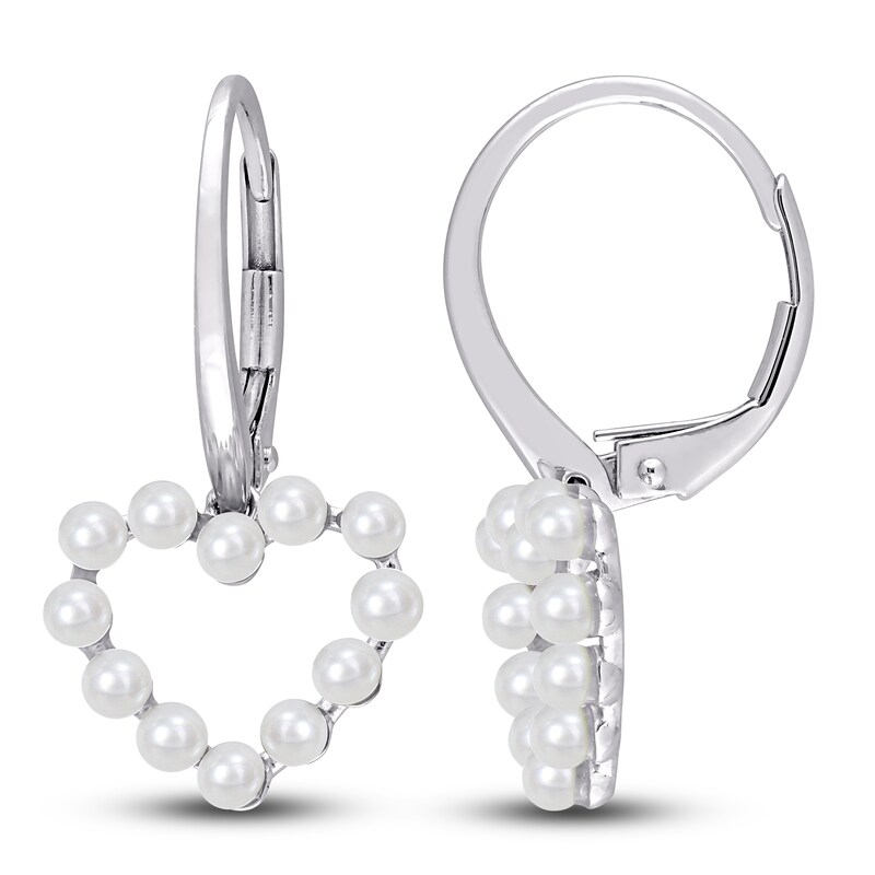 Cultured Freshwater Pearl Heart Earrings 14K White Gold