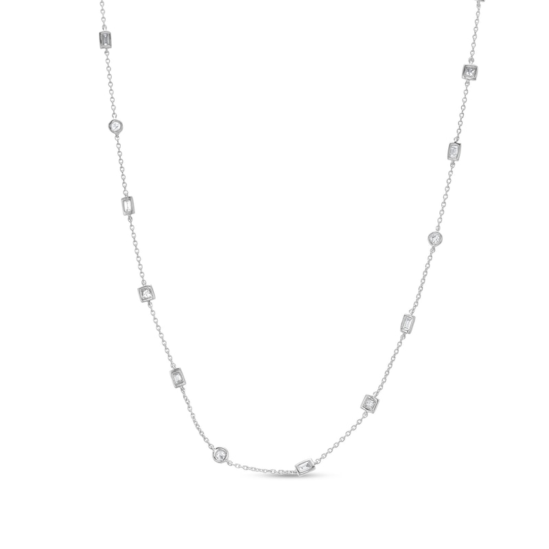 Main Image 1 of Kallati Diamond Necklace 5/8 ct tw Baguette/Round/Princess 14K White Gold 18.5"