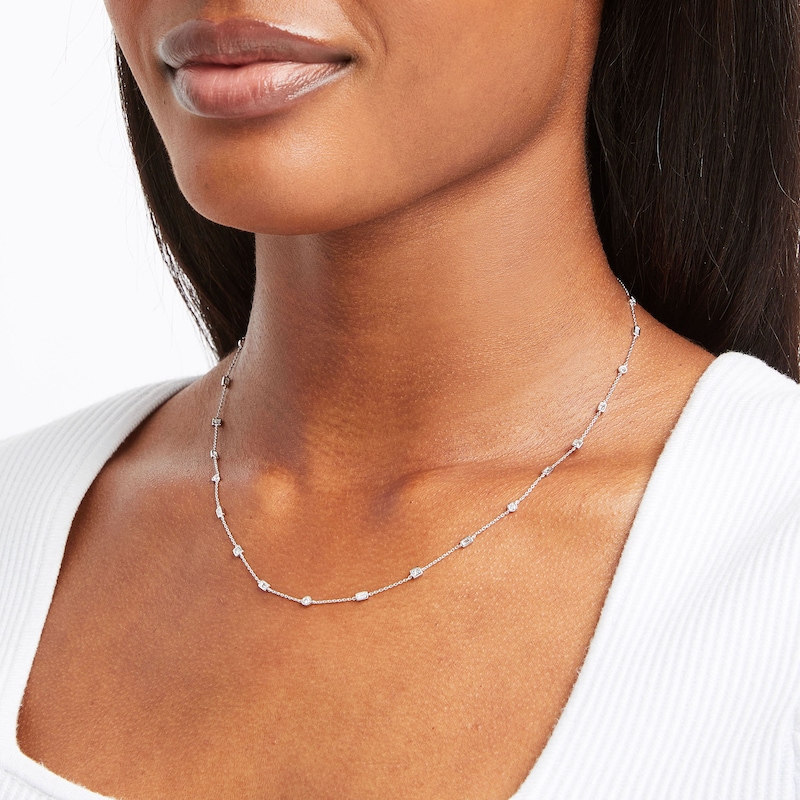 Main Image 2 of Kallati Diamond Necklace 5/8 ct tw Baguette/Round/Princess 14K White Gold 18.5"