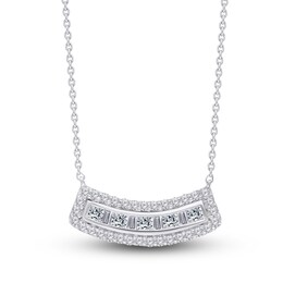 Kallati Diamond Pendant Necklace 1/2 ct tw Baguette/Round 14K White Gold 18&quot;