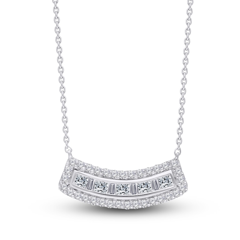 Main Image 1 of Kallati Diamond Necklace 1/2 ct tw Baguette/Princess/Round 14K White Gold 18"