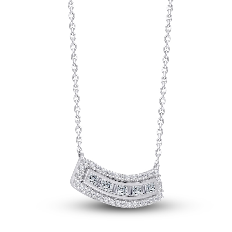 Main Image 2 of Kallati Diamond Necklace 1/2 ct tw Baguette/Princess/Round 14K White Gold 18"