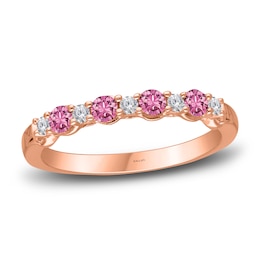 Kallati Round-Cut Natural Pink Sapphire Ring 1/10 ct tw Diamonds 14K Rose Gold