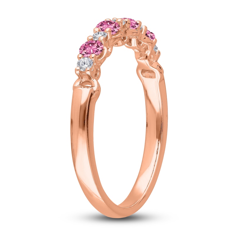 Main Image 2 of Kallati Round-Cut Natural Pink Sapphire Ring 1/10 ct tw Diamonds 14K Rose Gold