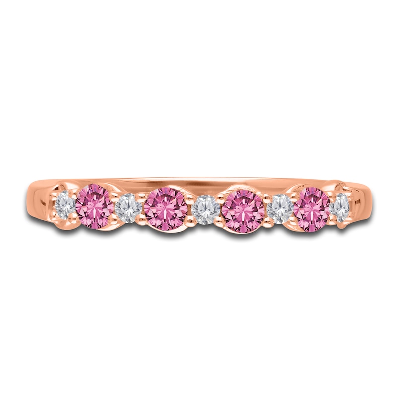 Main Image 3 of Kallati Round-Cut Natural Pink Sapphire Ring 1/10 ct tw Diamonds 14K Rose Gold