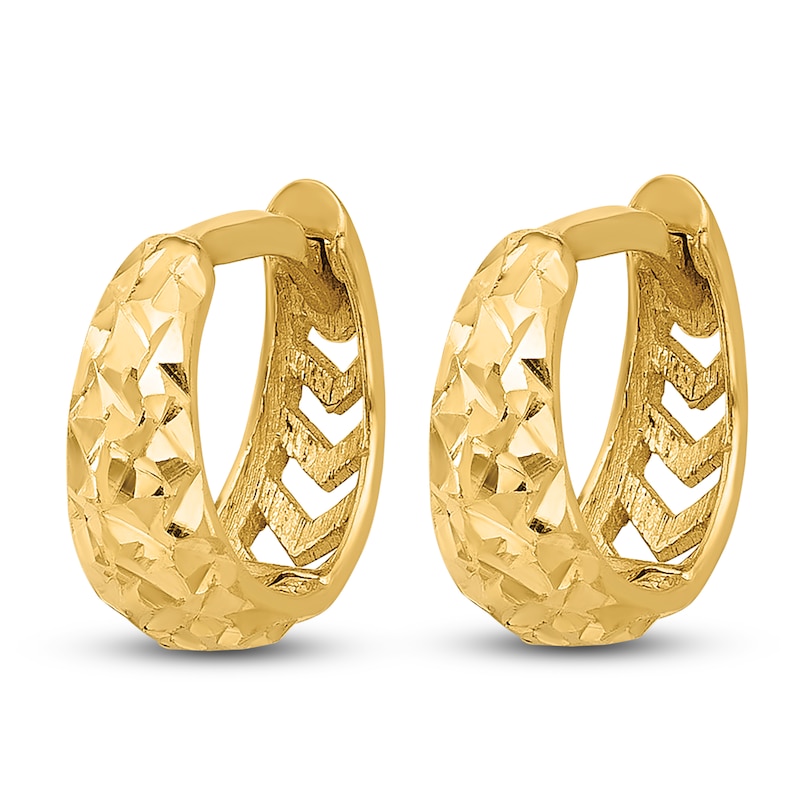 Main Image 2 of Textured Hoop Earrings 14K Yellow Gold 11mm