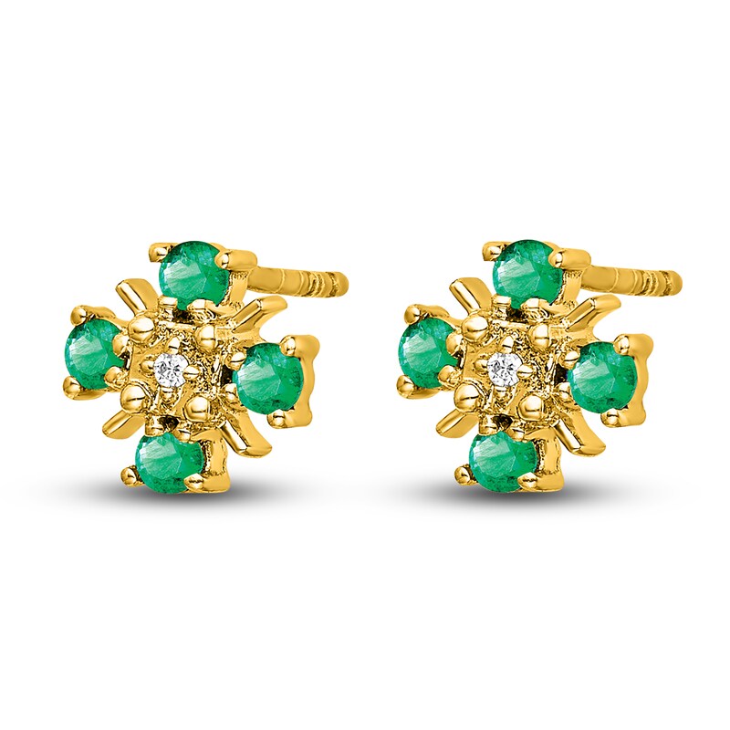 Natural Emerald Earrings Diamond Accents 14K Yellow Gold