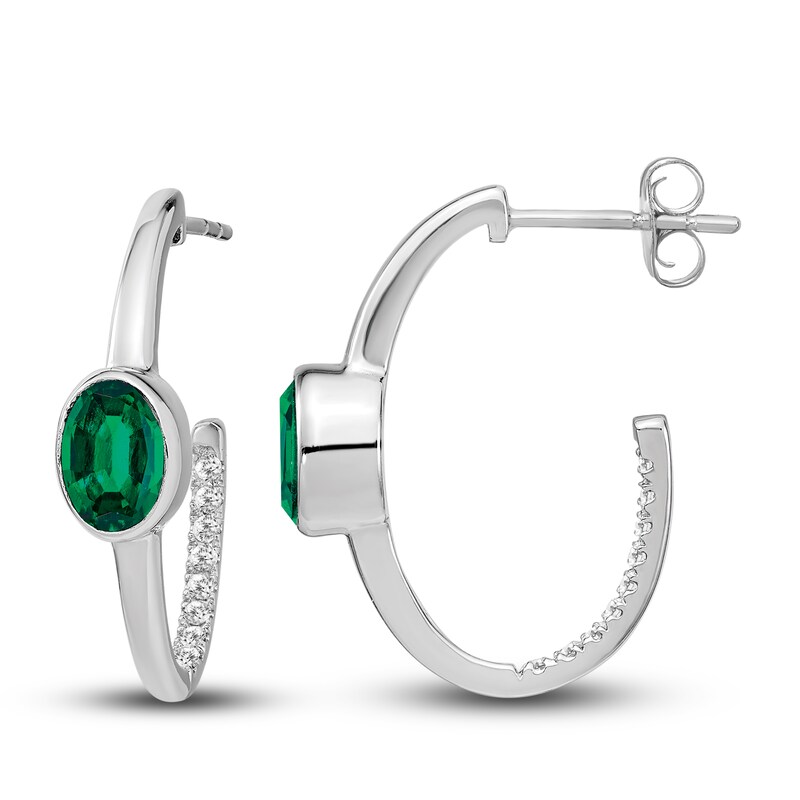 Natural Emerald Hoop Earrings 1/5 ct tw Diamonds 14K White Gold | Jared