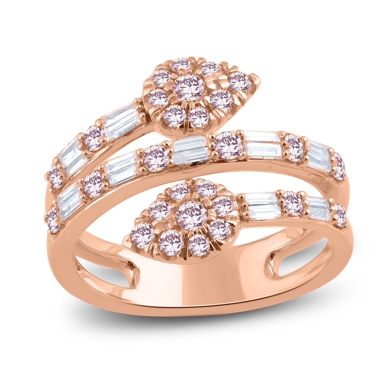 Main Image 1 of Pink & White Diamond Wrap Ring 1 ct tw Round/Baguette 14K Rose Gold