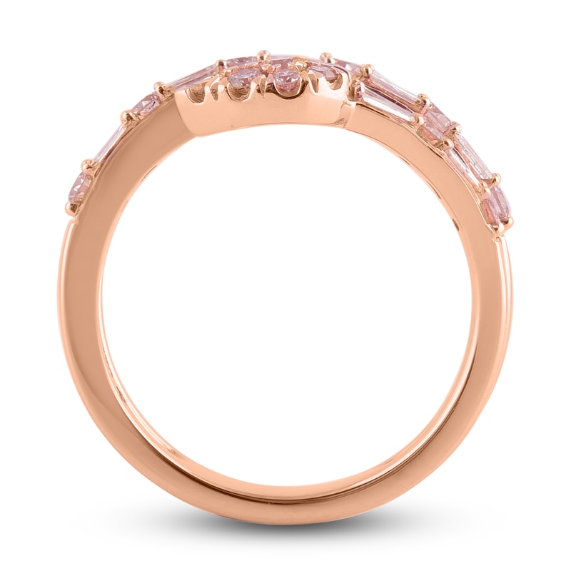 Main Image 2 of Pink & White Diamond Wrap Ring 1 ct tw Round/Baguette 14K Rose Gold