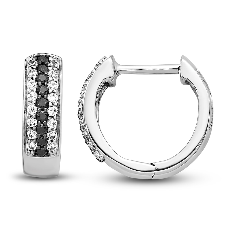 14k White Gold Diamond Hoop Earrings 1/4 ctw In Out Black and White Diamonds 14k White Gold Diamond Hoop Earrings 1/4 ctw In Out Black and White Diamonds