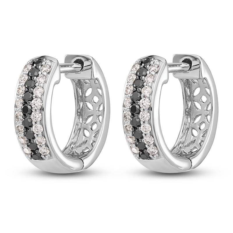 Main Image 2 of White & Black Diamond Huggie Earrings 1/4 ct tw Round 14K White Gold