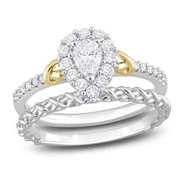 Y-Knot Diamond Bridal Set 3/4 ct tw Pear/Round 14K Two-Tone Gold