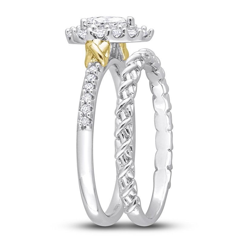 Y-Knot Diamond Bridal Set 3/4 ct tw Pear/Round 14K Two-Tone Gold