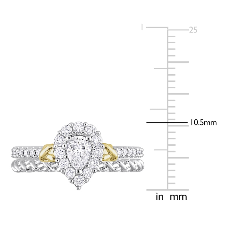 Y-Knot Diamond Bridal Set 3/4 ct tw Pear/Round 14K Two-Tone Gold