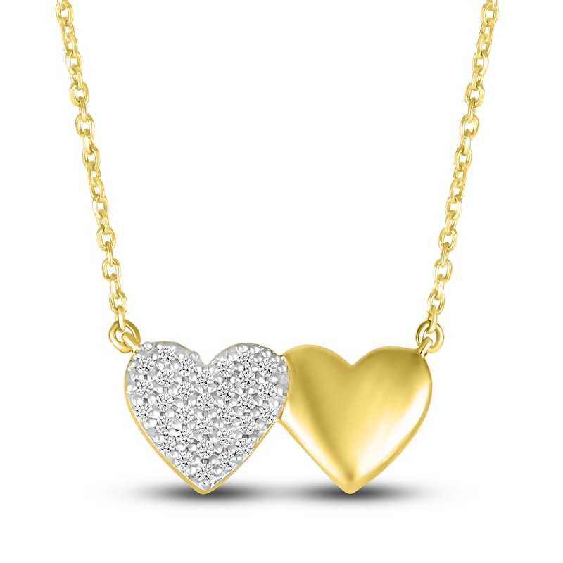 Main Image 1 of Diamond Double Heart Necklace 1/8 ct tw Round 10K Yellow Gold 18"