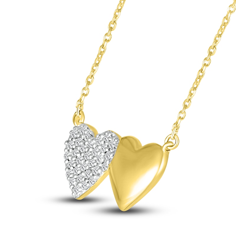 Main Image 2 of Diamond Double Heart Necklace 1/8 ct tw Round 10K Yellow Gold 18"