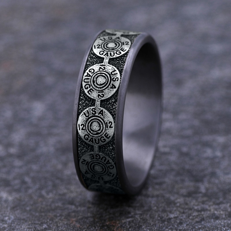 Main Image 4 of Men's Bullet Wedding Band 14K White Gold/Tantalum 7.5mm