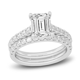 Lab-Grown Diamond Bridal Set 3 ct tw Emerald/Round 14K White Gold