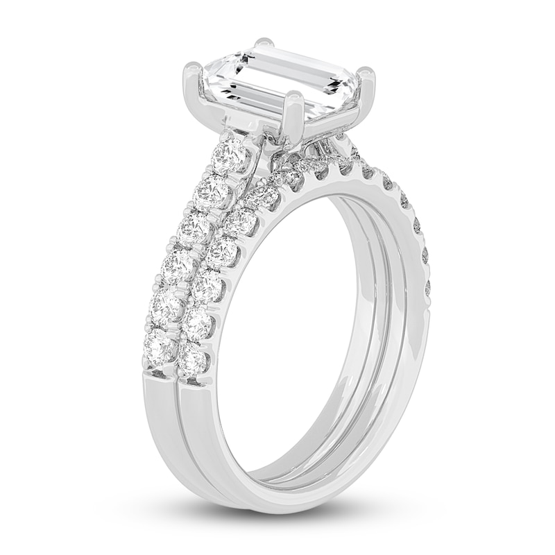 Lab-Created Diamond Bridal Set 3 ct tw Emerald/Round 14K White Gold